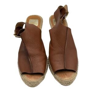 Kanna Peep Toe, sling Back Tan Leather Espedril Wedge Sandals, Size 39 (8.5M)